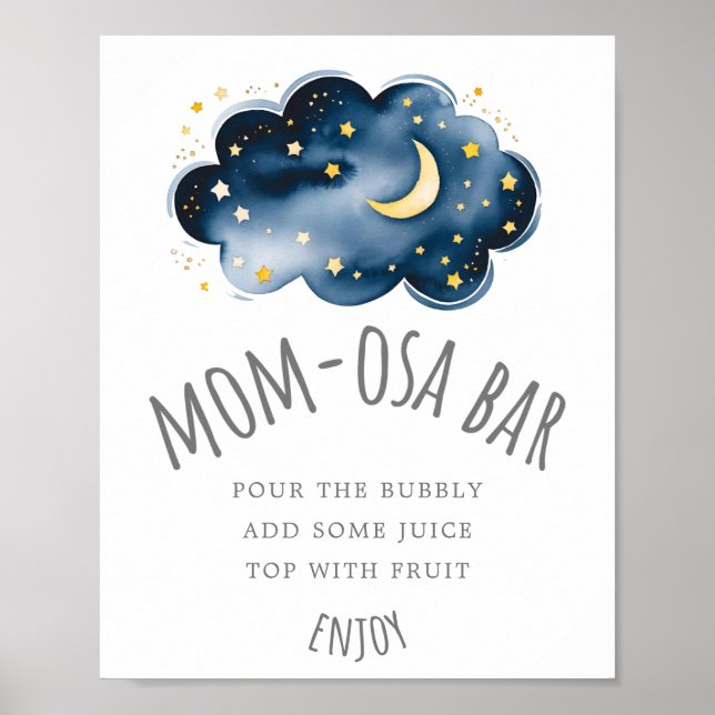 Póster Rótulo Baby Shower Mom-osa Bar Moon and Stars (Frente)