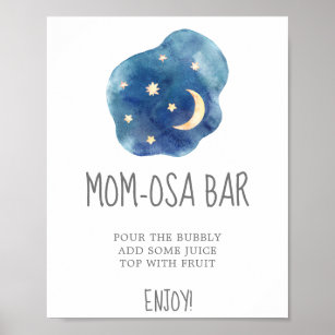 Póster Rótulo Baby Shower Mom-osa Bar Moon and Stars