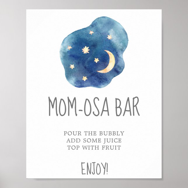 Póster Rótulo Baby Shower Mom-osa Bar Moon and Stars (Frente)