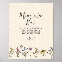 Póster Rótulo Baby Shower Mom-osa Bar Vintage Wildflower