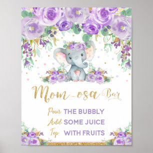 Póster Rótulo Baby Shower Momosa Bar Elephant Purple Flor
