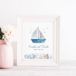 Póster Rótulo Baby Shower Nautical Sweets