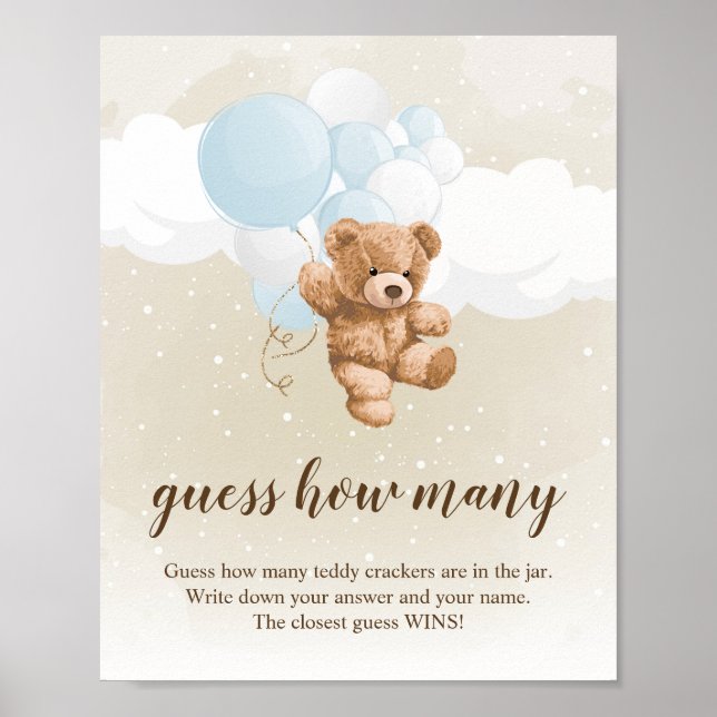 Póster Rótulo Baby Shower Neutral Teddy Bear (Frente)