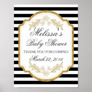 Póster Rótulo Baby Shower personalizado, oro negro, Poste