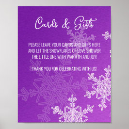 Póster Rótulo Baby Shower Purple Snowflakes con tarjetas 