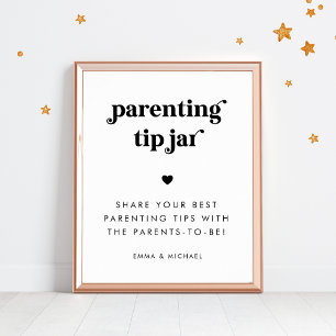 Póster Rótulo Baby Shower Retro Script Parenting Tip Jar