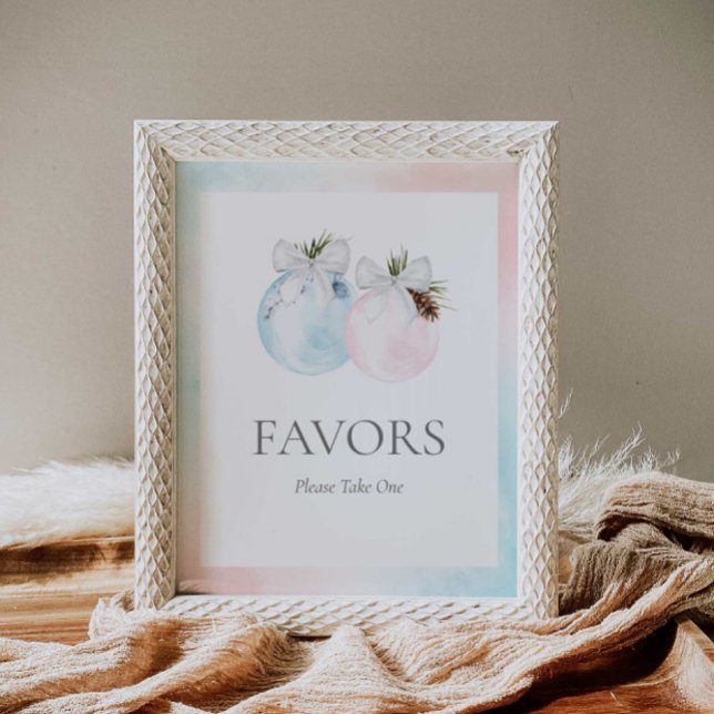 Póster Rótulo Baby Shower revelado por el género invernal (Christmas Gender Reveal Baby Shower Favors sign)