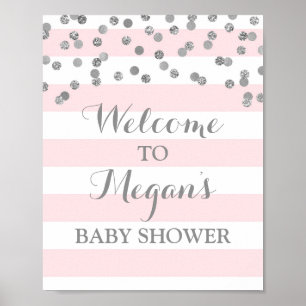 Póster Rótulo Baby Shower Rubor Stripes Silver Confetti