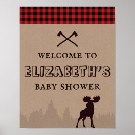Póster Rótulo Baby Shower Rustic Buffalo Plaid Lumberjack