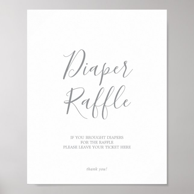 Póster Rótulo Baby Shower Silver Diaper Raffle (Frente)