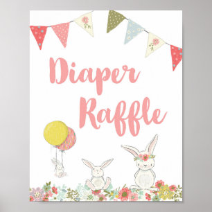 Póster Rótulo Baby Shower White Rabbit Diaper Raffle