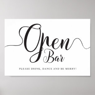Póster Rótulo Bar abierto. Recepción de bodas de bebidas 