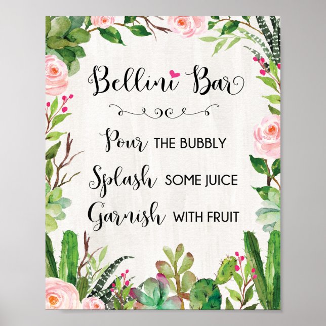 Póster Rótulo bar Bellini Rótulo Baby Shower Fiesta Cactu (Frente)