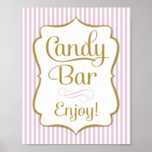 Póster Rótulo Bar Candy Buffet de oro rosado