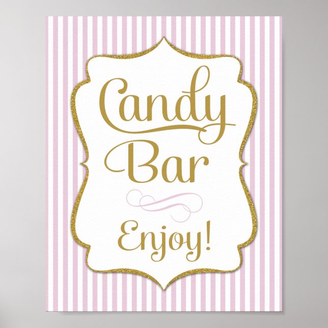 Póster Rótulo Bar Candy Buffet de oro rosado (Frente)