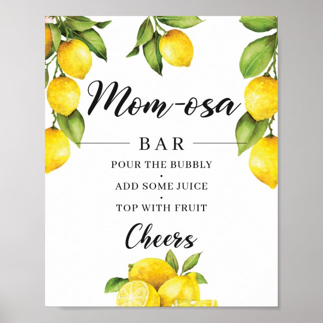 Póster Rótulo Bar Citrus Lemons Baby Shower Mom-osa (Frente)