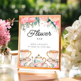 Póster Rótulo Bar Flor Elegante Tea Fiesta Ducha Nodal