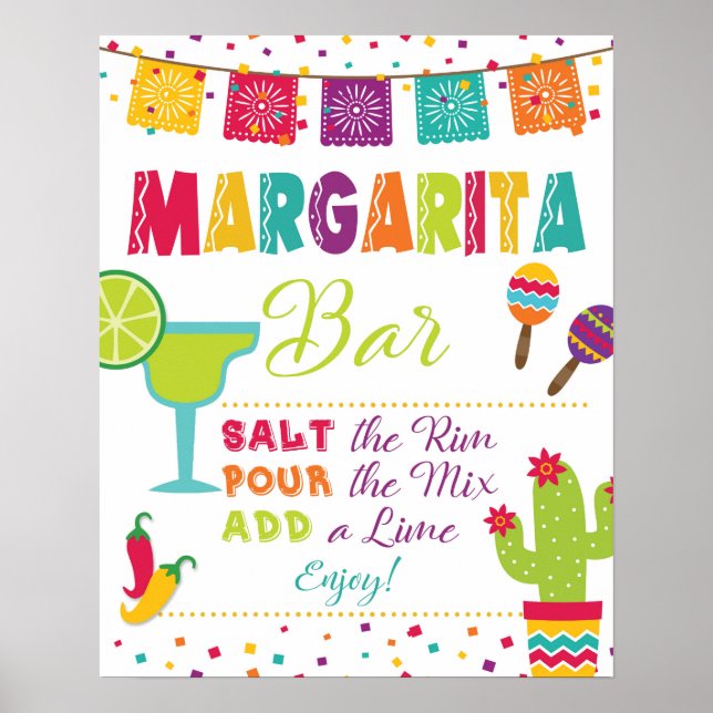 Póster Rótulo Bar Margarita - Fiesta - fondo blanco (Frente)