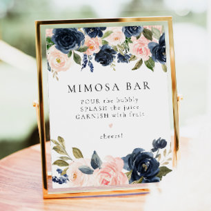 Póster Rótulo Bar Mimosa con flores de la marina romántic
