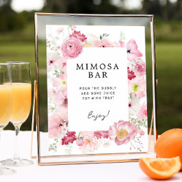 Póster Rótulo bar Mimosa con flores rosas