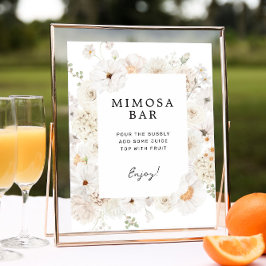 Póster Rótulo Bar Mimosa Floral Blanco