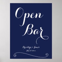 Rótulo Bar Navy Blue Elegant Wedding abierto 18x24