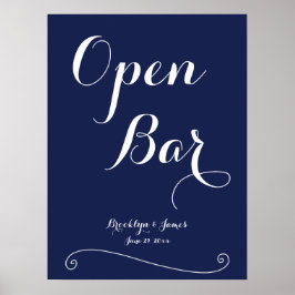Póster Rótulo Bar Navy Blue Elegant Wedding abierto 18x24