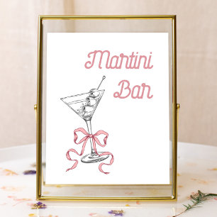 Póster Rótulo Bar Watercolor Martini Pink Bow Martini
