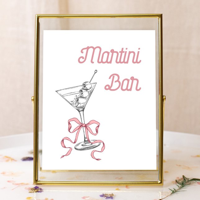 Póster Rótulo Bar Watercolor Martini Pink Bow Martini (Subido por el creador)