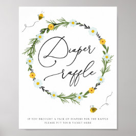 Póster Rótulo Bee Baby Shower Diaper Raffle