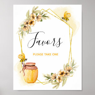 Póster Rótulo Bee Botanical Watercolor Favor