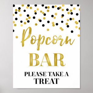 Póster Rótulo Black Gold Confetti Popcorn Bar