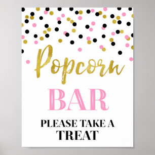 Póster Rótulo Black Pink Gold Confetti Popcorn Bar