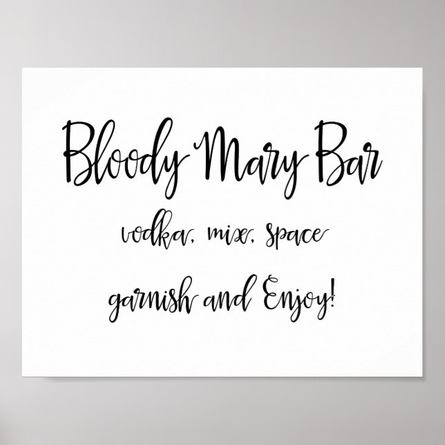 Póster Rótulo Bloody Mary Bar | Caligrafía simple (Frente)