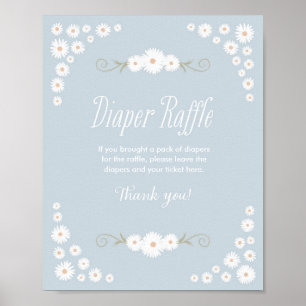 Póster Rótulo Blue Boho Daisy Baby Shower Diaper Raffle
