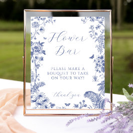 Póster Rótulo Blue Bridal Shower Flower Bar