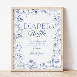 Póster Rótulo Blue Chinoiserie Baby Shower Diaper Raffle