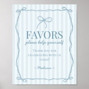 Póster Rótulo Blue Coquette Bow Pastel Favor