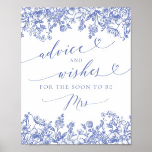 Póster Rótulo Blue Floral Bridal Shower