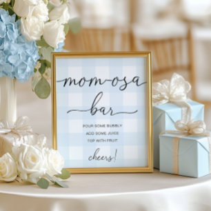 Póster Rótulo Blue Gingham Baby Shower Mom-osa Bar