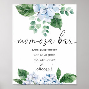 Póster Rótulo Blue Hydrangea Floral Baby Shower Mom-osa B