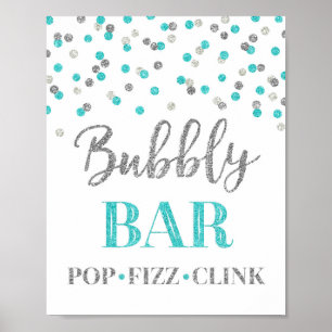 Póster Rótulo Blue Silver Confetti Bubbly Bar