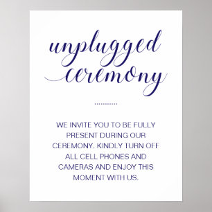 Póster Rótulo Boda azul de la Marina elegante y sin plomo