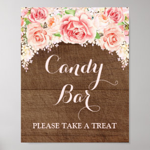 Póster Rótulo Boda Bar Candy Madera color de agua rosa