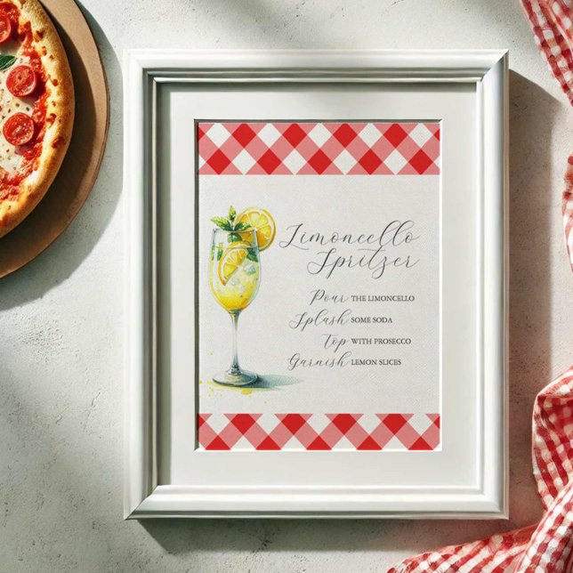 Póster Rótulo boda Bar Limoncello Spritzer Receta (Wedding signs Italian pizza party limoncello spritzer by Do Tell A Belle)