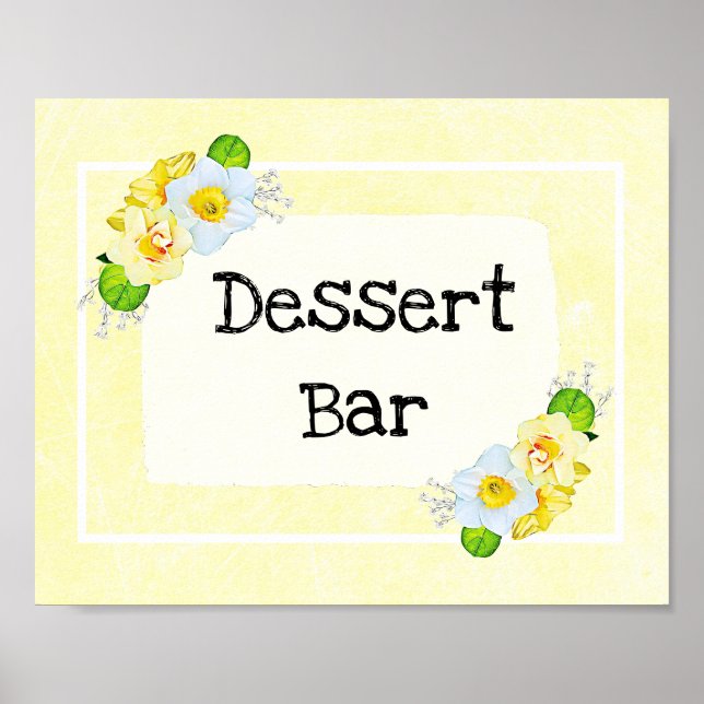 Póster Rótulo boda Barra de postres Floral Amarilla (Frente)
