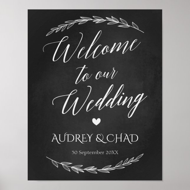 Póster Rótulo boda - Boda Bienvenida Rótulo Chalkboard (Frente)