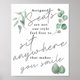 Póster Rótulo Boda Calligraphy Greenery Sit Anywhere