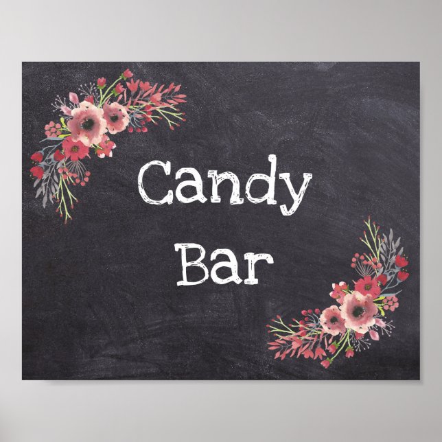 Póster Rótulo boda Candy Bar Chalkboard Look (Frente)