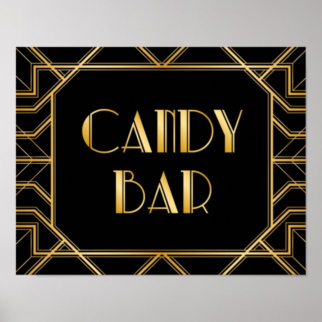 Póster Rótulo Boda Candy Bar | Gatsby Art Deco (Frente)